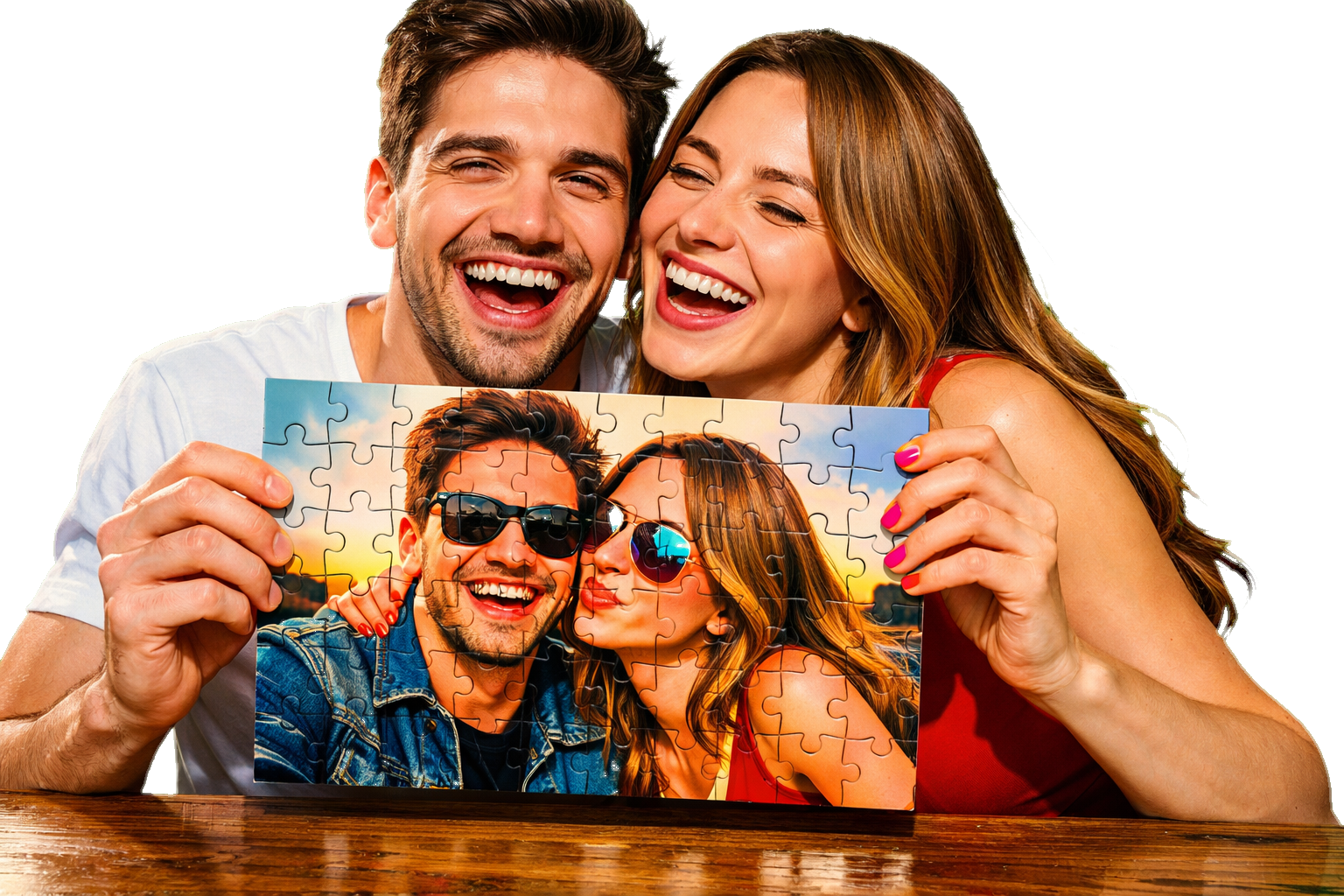 Couple holding puzzle